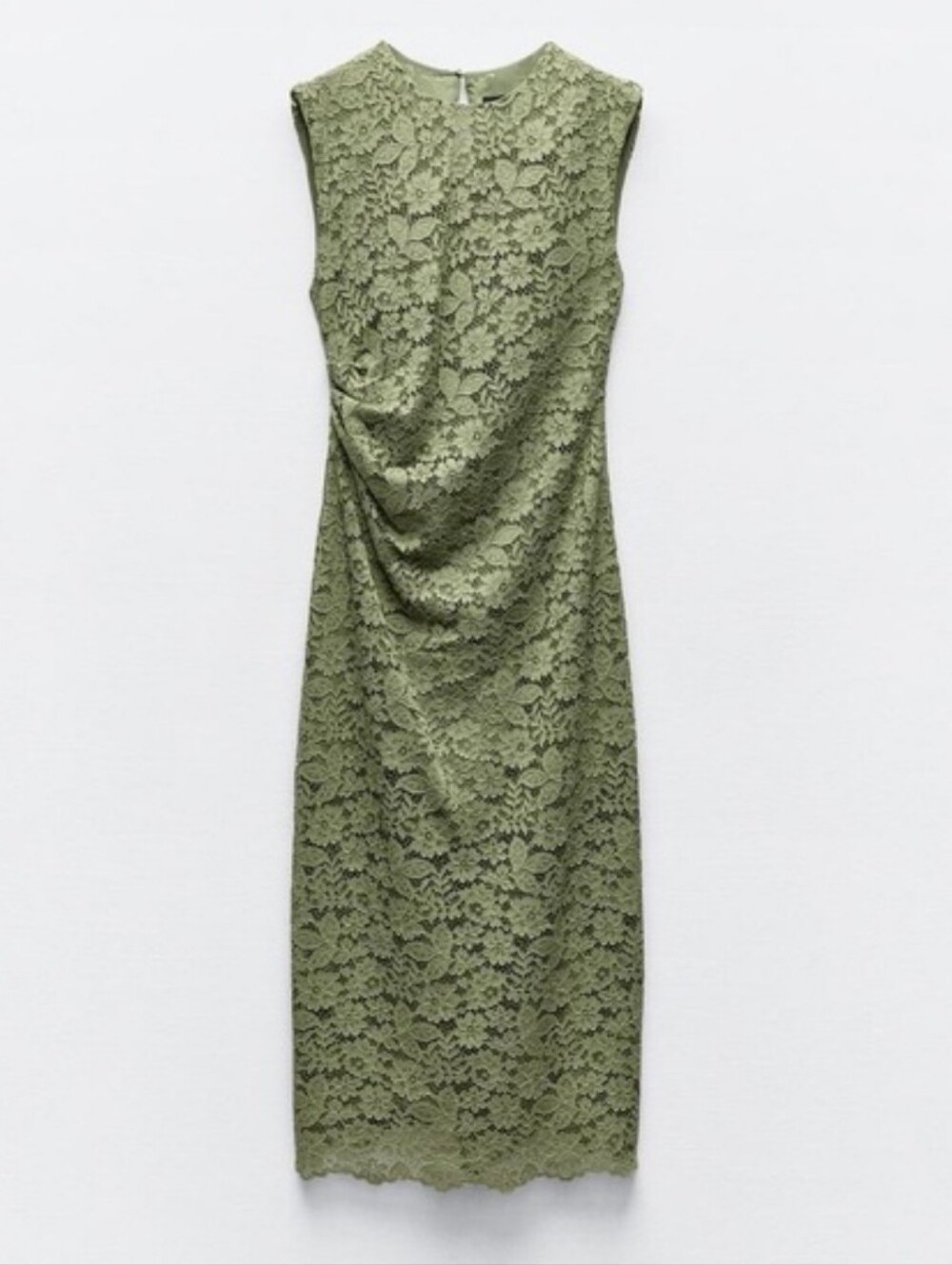 Zara Olive Green Lace Midi Dress Beachy‎ Bohemian Sleeveless Lined Fairy Medium